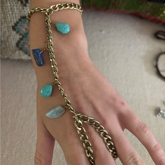 Free People Dancing Feet Gold Tone Foot Chain with Gemstones NWOT - Picture 2 of 5